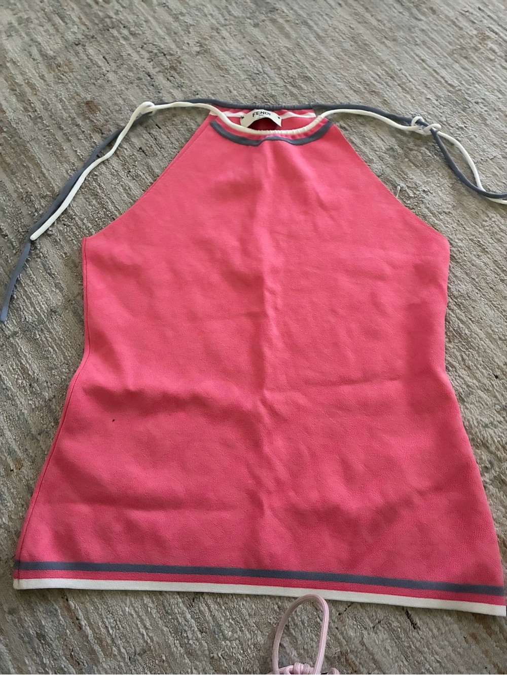 Fendi Coral Halter Knit Pullover with Contrast Trim